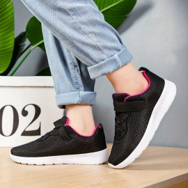 Girls Lace Free Breathable Mesh Sneakers, No Tie Mesh Shoes For Outdoor Hiking Walking & Trekking