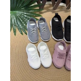 Boys Girls Trendy Knitted Breathable Lightweight Comfy Running Shoes, Spring And Summer