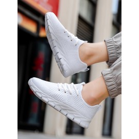 Girl's Solid Knit Breathable Running Shoes, Lace Up Comfy Soft Sole Sneakers For Outdoor Jogging, Winter & Autumn