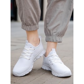 Girl's Solid Knit Breathable Running Shoes, Lace Up Comfy Soft Sole Sneakers For Outdoor Jogging, Winter & Autumn