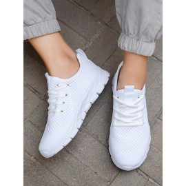 Girl's Solid Knit Breathable Running Shoes, Lace Up Comfy Soft Sole Sneakers For Outdoor Jogging, Winter & Autumn