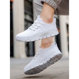 Girl's Solid Knit Breathable Running Shoes, Lace Up Comfy Soft Sole Sneakers For Outdoor Jogging, Winter & Autumn
