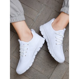 Girl's Solid Knit Breathable Running Shoes, Lace Up Comfy Soft Sole Sneakers For Outdoor Jogging, Winter & Autumn