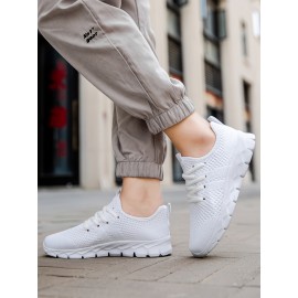 Girl's Solid Knit Breathable Running Shoes, Lace Up Comfy Soft Sole Sneakers For Outdoor Jogging, Winter & Autumn