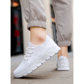 Girl's Solid Knit Breathable Running Shoes, Lace Up Comfy Soft Sole Sneakers For Outdoor Jogging, Winter & Autumn