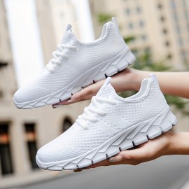 Girl's Solid Knit Breathable Running Shoes, Lace Up Comfy Soft Sole Sneakers For Outdoor Jogging, Winter & Autumn
