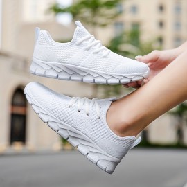 Girl's Solid Knit Breathable Running Shoes, Lace Up Comfy Soft Sole Sneakers For Outdoor Jogging, Winter & Autumn