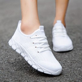 Girl's Solid Knit Breathable Running Shoes, Lace Up Comfy Soft Sole Sneakers For Outdoor Jogging, Winter & Autumn