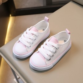 Girls Trendy Breathable Canvas Skate Shoes With Assorted Colors, Outdoor Low Top Anti-slip Flat Walking Sneakers