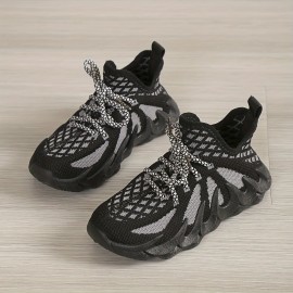 Unisex Kid's Trendy Solid Woven Knit Breathable Running Shoes, Comfy Non Slip Soft Sole Sneakers For Boy's & Girl's Outdoor Activities
