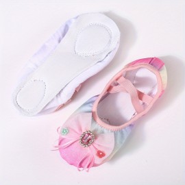 Girl's Trendy Ballet Dance Shoes With Bowknot, Comfy Non Slip Light Weight Canvas Dance Shoes For Kid's Outdoor Activities