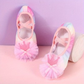 Girl's Trendy Ballet Dance Shoes With Bowknot, Comfy Non Slip Light Weight Canvas Dance Shoes For Kid's Outdoor Activities