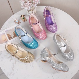 Trendy Elegant Sequin High Heel Shoes For Girls, Lightweight Non Slip Soft Bottom Dress Shoes For Performance Party, Spring 885A