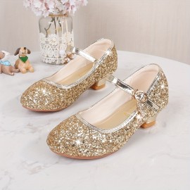 Trendy Elegant Sequin High Heel Shoes For Girls, Lightweight Non Slip Soft Bottom Dress Shoes For Performance Party, Spring 885A