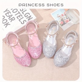 Trendy Cute Shiny Sequin High Heel Shoes For Girls, Breathable Non-slip Wear-resistant Dress Shoes For Party Wedding Performance, All Seasons