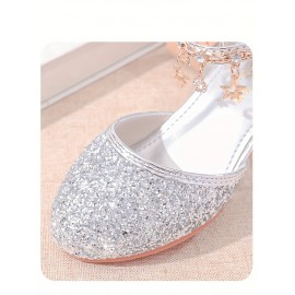 Trendy Cute Shiny Sequin High Heel Shoes For Girls, Breathable Non-slip Wear-resistant Dress Shoes For Party Wedding Performance, All Seasons