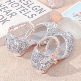 Trendy Cute Shiny Sequin High Heel Shoes For Girls, Breathable Non-slip Wear-resistant Dress Shoes For Party Wedding Performance, All Seasons