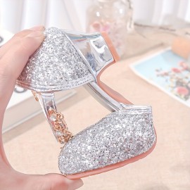 Trendy Cute Shiny Sequin High Heel Shoes For Girls, Breathable Non-slip Wear-resistant Dress Shoes For Party Wedding Performance, All Seasons