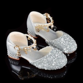 Trendy Elegant Sequin High Heel Shoes For Girls, Lightweight Non Slip Soft Bottom Dress Shoes For Performance Party, All Seasons