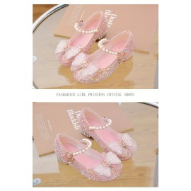 Trendy Elegant Bowknot Pearl Sequin High Heel Shoes For Girls, Lightweight Non Slip Dress Shoes For Performance Party, Spring