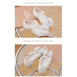 Trendy Elegant Bowknot Pearl Sequin High Heel Shoes For Girls, Lightweight Non Slip Dress Shoes For Performance Party, Spring