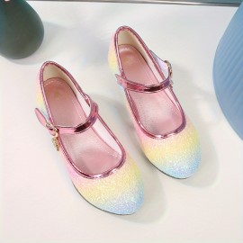 Kids Teenagers Girl's Low Heel Shoes, Shiny Sequins Princess Dress Shoes For Party, Spring And Summer