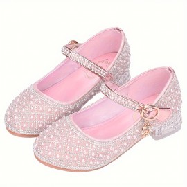 Trendy Elegant Rhinestone High Heel Shoes For Girls, Lightweight Breathable Non Slip Dress Shoes For Performance Party, All Seasons