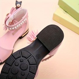 Trendy Cute Pearl Bowknot Tassel Open Toe High Heel Shoes For Girls, Breathable Lightweight Sandals For Holiday Party