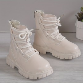 Trendy Elegant Solid Color Boots With Zipper For Girls Kids, Comfortable Non Slip Boots For Indoor Outdoor Travel, Spring And Autumn
