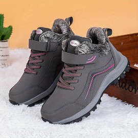 Cozy Fleece-Lined Girls' Boots - Casual Solid Color, Hook-and-loop Fastener Closure for Fall/Winter Comfort