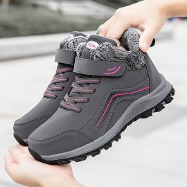 Cozy Fleece-Lined Girls' Boots - Casual Solid Color, Hook-and-loop Fastener Closure for Fall/Winter Comfort