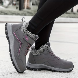 Cozy Fleece-Lined Girls' Boots - Casual Solid Color, Hook-and-loop Fastener Closure for Fall/Winter Comfort