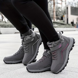 Cozy Fleece-Lined Girls' Boots - Casual Solid Color, Hook-and-loop Fastener Closure for Fall/Winter Comfort