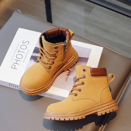 Casual Cool Ankle-high Boots For Girls Kids, Comfortable Non Slip Boots With Zipper For Indoor Outdoor Travel, All Seasons