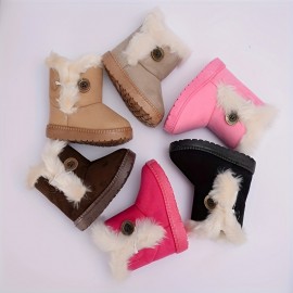 Comfortable Snow Boots For Girls, Soft Warm Plus Fleece Boots For Outdoor Walking Hiking, Autumn And Winter
