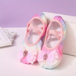 Girl's Trendy Ballet Dance Shoes With Bowknot, Comfy Non Slip Light Weight Canvas Dance Shoes For Kid's Outdoor Activities