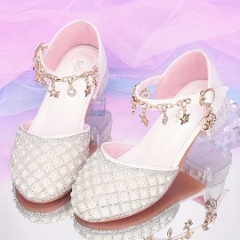 Trendy Elegant Rhinestone High Heel Shoes For Girls, Lightweight Breathable Non Slip Dress Shoes For Performance Party, Spring And Autumn