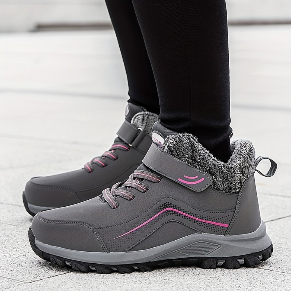 Cozy Fleece-Lined Girls' Boots - Casual Solid Color, Hook-and-loop Fastener Closure for Fall/Winter Comfort