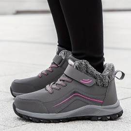 Cozy Fleece-Lined Girls' Boots - Casual Solid Color, Hook-and-loop Fastener Closure for Fall/Winter Comfort