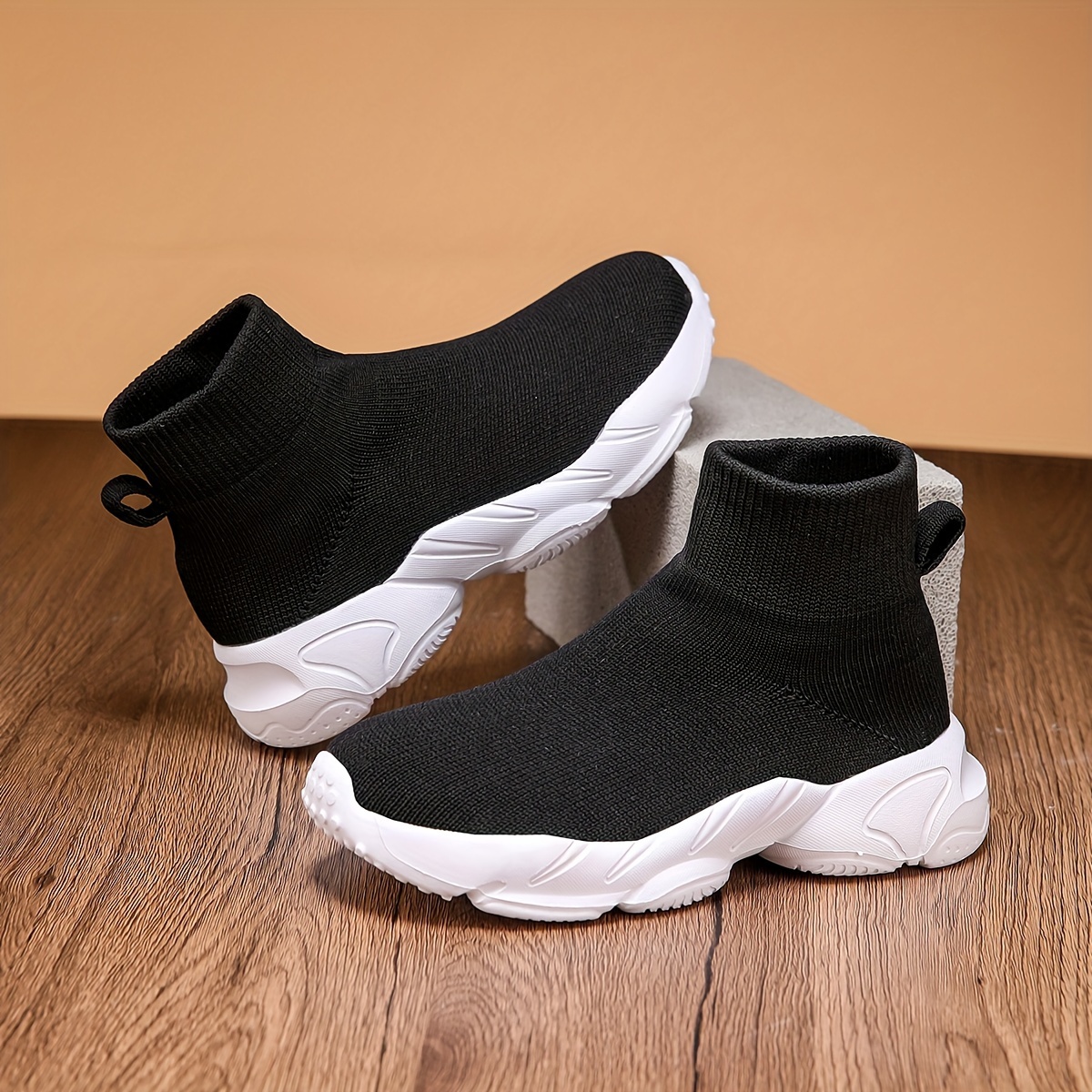 casual breathable woven sneakers for girls kids teenager lightweight anti slip high top slip on sneakers for indoor outdoor details 0