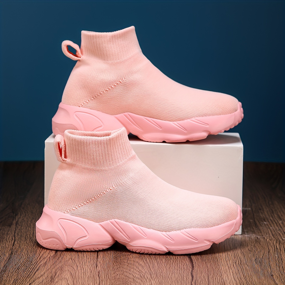 casual breathable woven sneakers for girls kids teenager lightweight anti slip high top slip on sneakers for indoor outdoor details 2