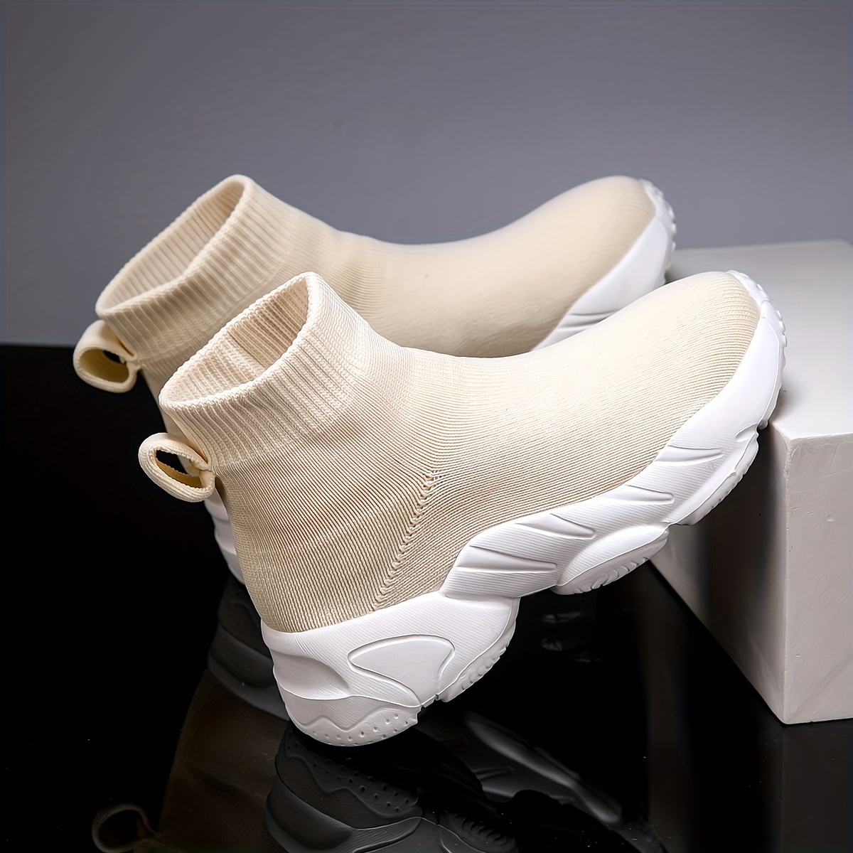 casual breathable woven sneakers for girls kids teenager lightweight anti slip high top slip on sneakers for indoor outdoor details 4