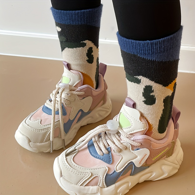 girls vintage style chunky shoes comfy non slip breathable casual soft sole sneakers for outdoor activities details 3