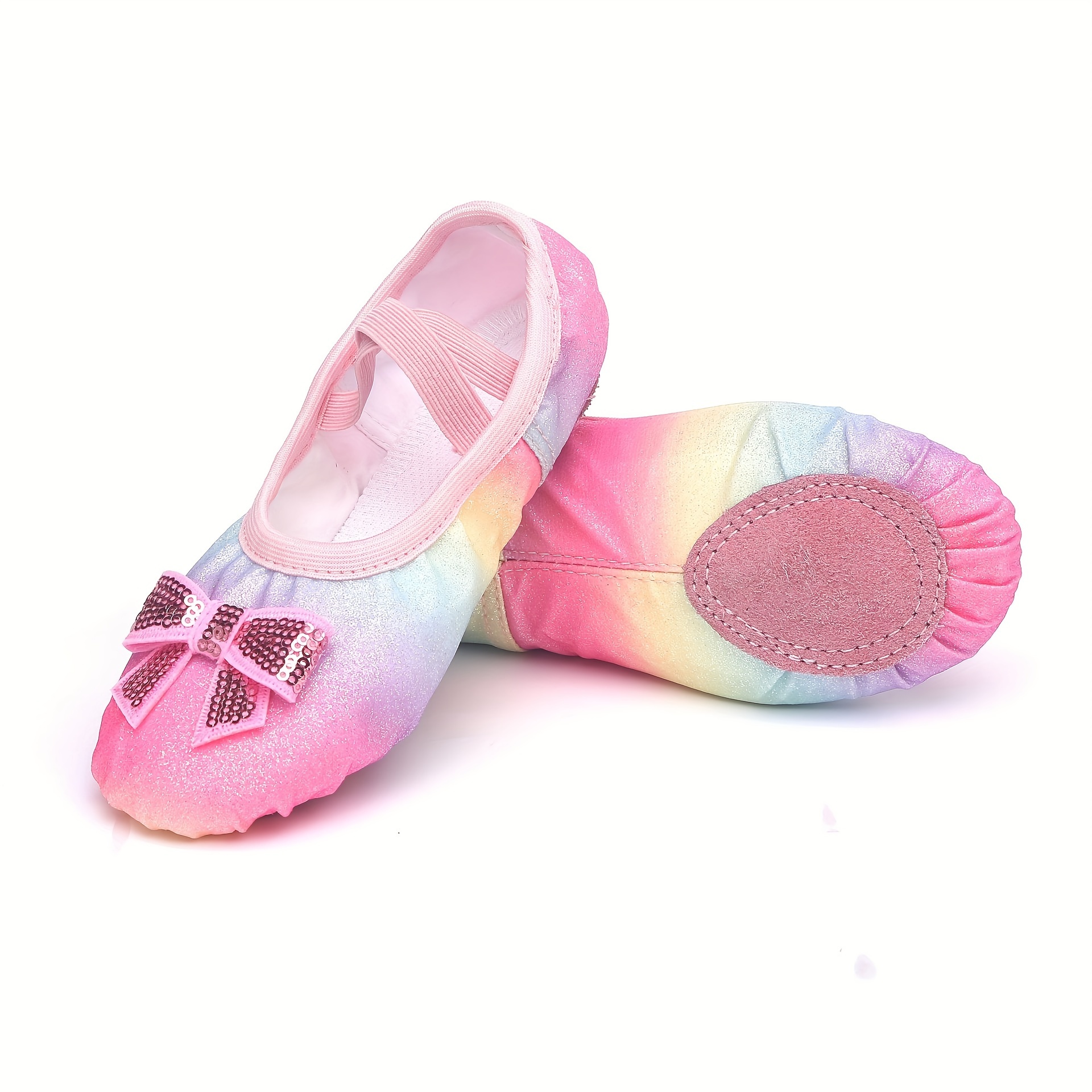 elegant gradient color bowknot slip on ballet shoes for girls anti slip soft sole dancing shoes for practice performance details 3
