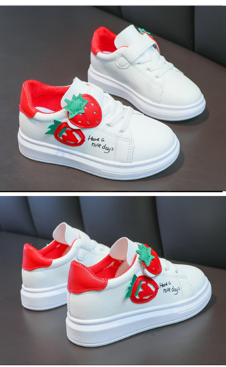 girls embroidered strawberry pattern skateboard shoes comfy non slip breathable sneakers for kids outdoor activities details 1