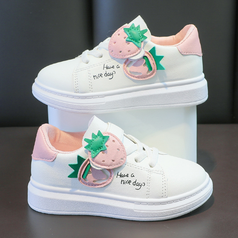 girls embroidered strawberry pattern skateboard shoes comfy non slip breathable sneakers for kids outdoor activities details 2