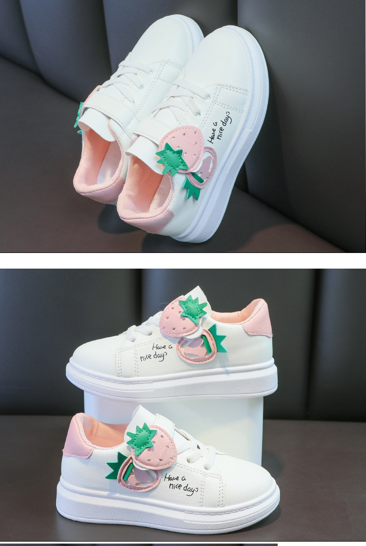 girls embroidered strawberry pattern skateboard shoes comfy non slip breathable sneakers for kids outdoor activities details 3