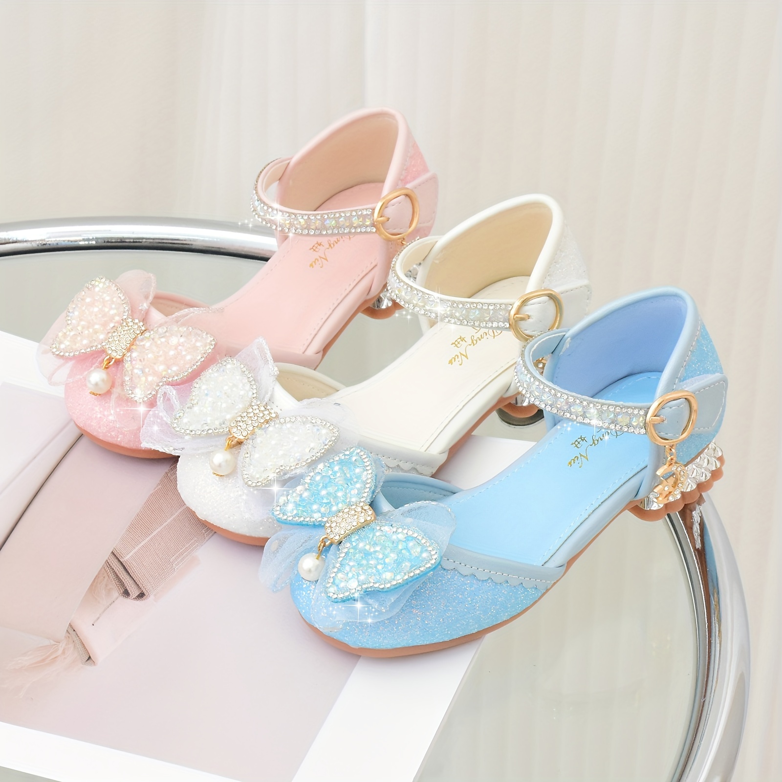 trendy elegant bowknot rhinestone high heel shoes for girls lightweight non slip dress shoes for performance party details 0