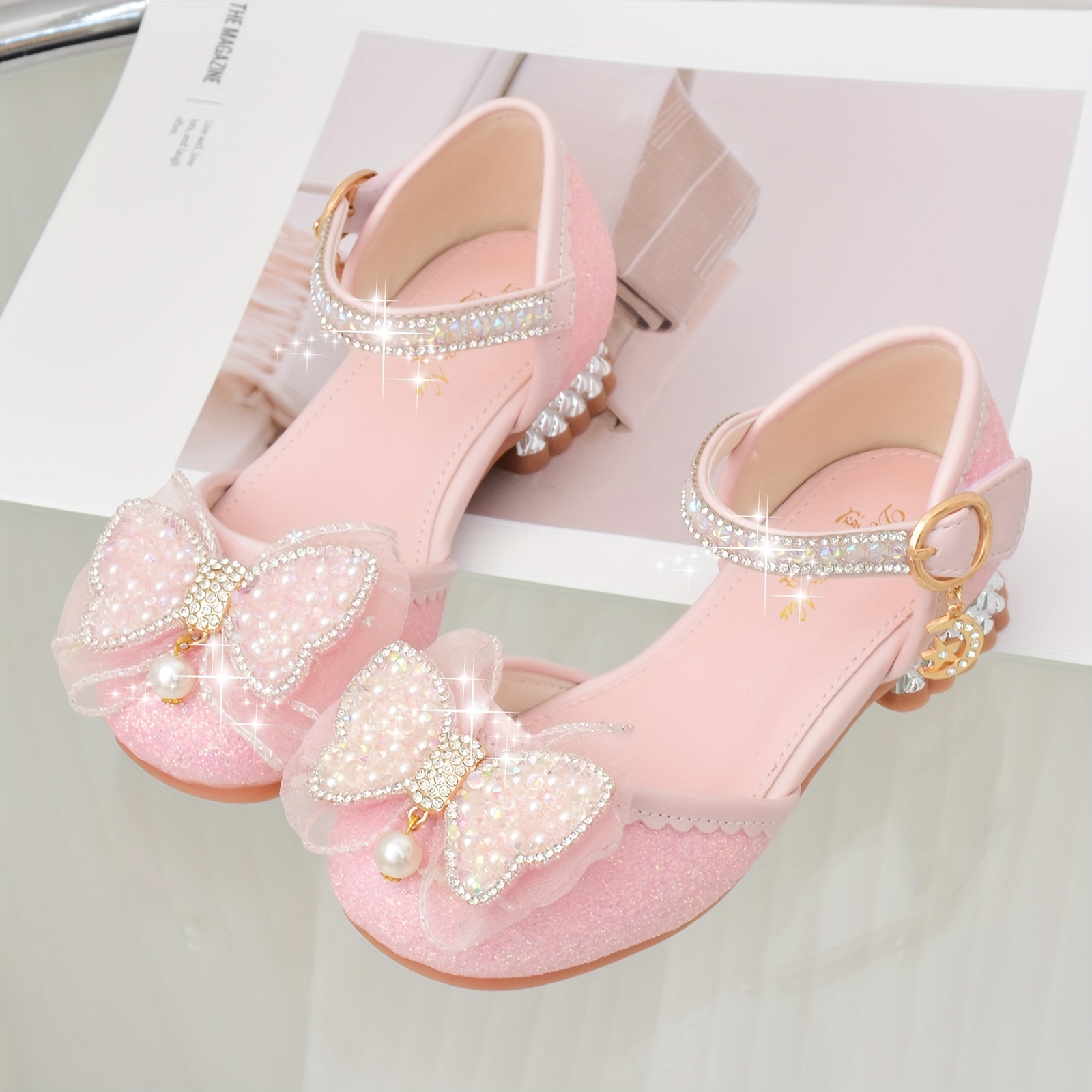 trendy elegant bowknot rhinestone high heel shoes for girls lightweight non slip dress shoes for performance party details 1