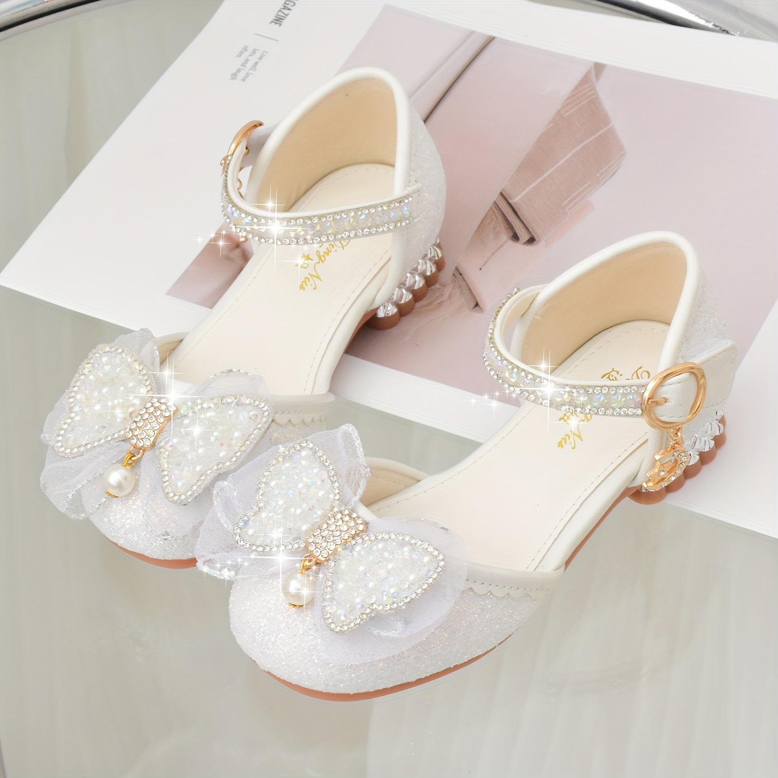 trendy elegant bowknot rhinestone high heel shoes for girls lightweight non slip dress shoes for performance party details 2